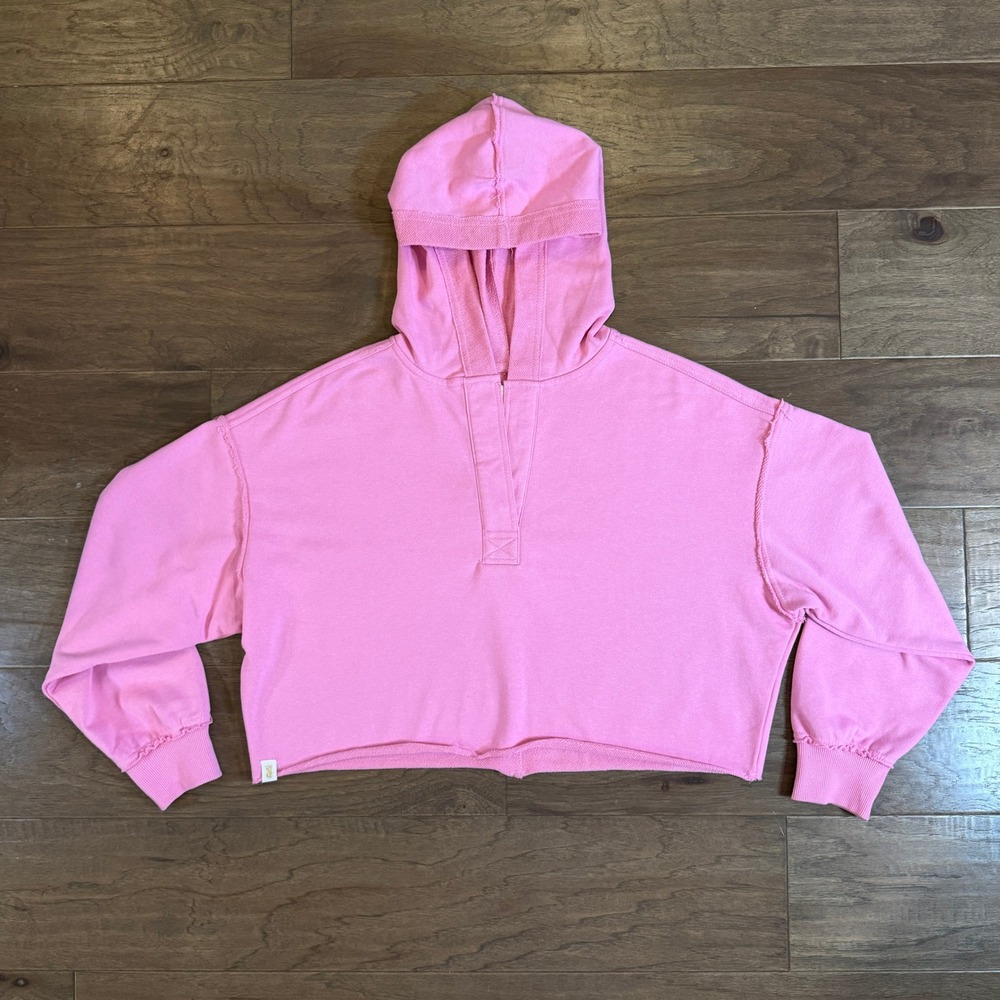 Simply Southern Pink Cropped Hoodie Split Neck French Terry‎ Pullover Medium